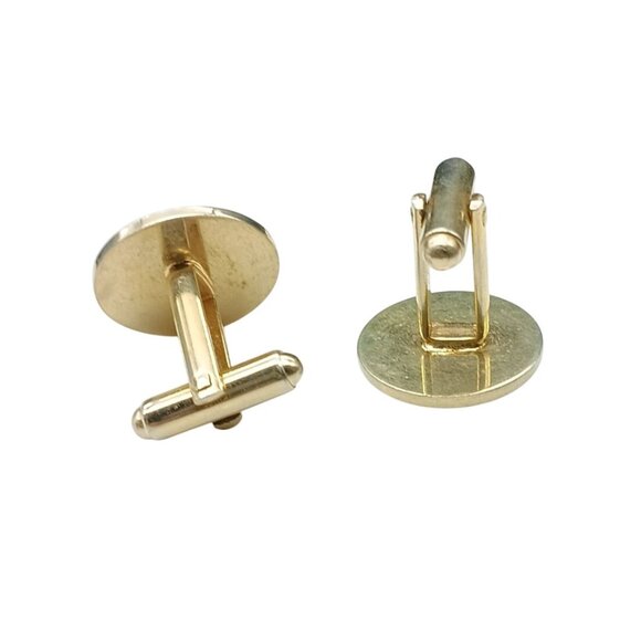 Vintage Gold Tone Round Cufflinks With Geometric Design - Picture 2 of 2